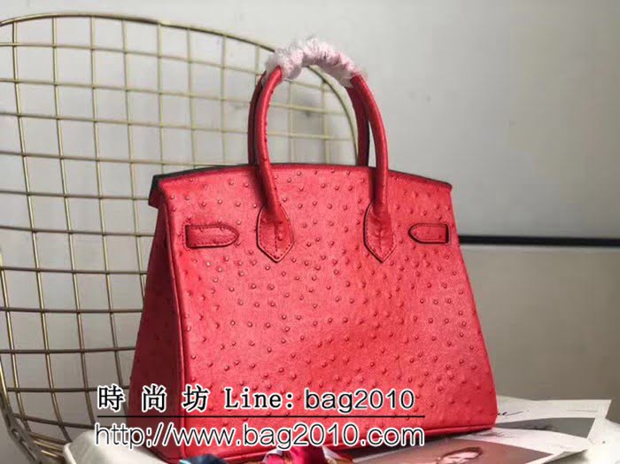 愛馬仕Hermes原版牛皮鴕鳥紋 Birkin 鉑金包 時尚手提包 0AM1019